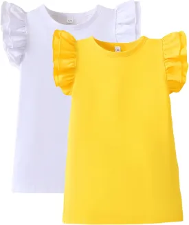 2-6t Toddler Girl Ruffle Shirts Puff Sleeve Shirt Girls Shirts Solid Color Cotton Blouse