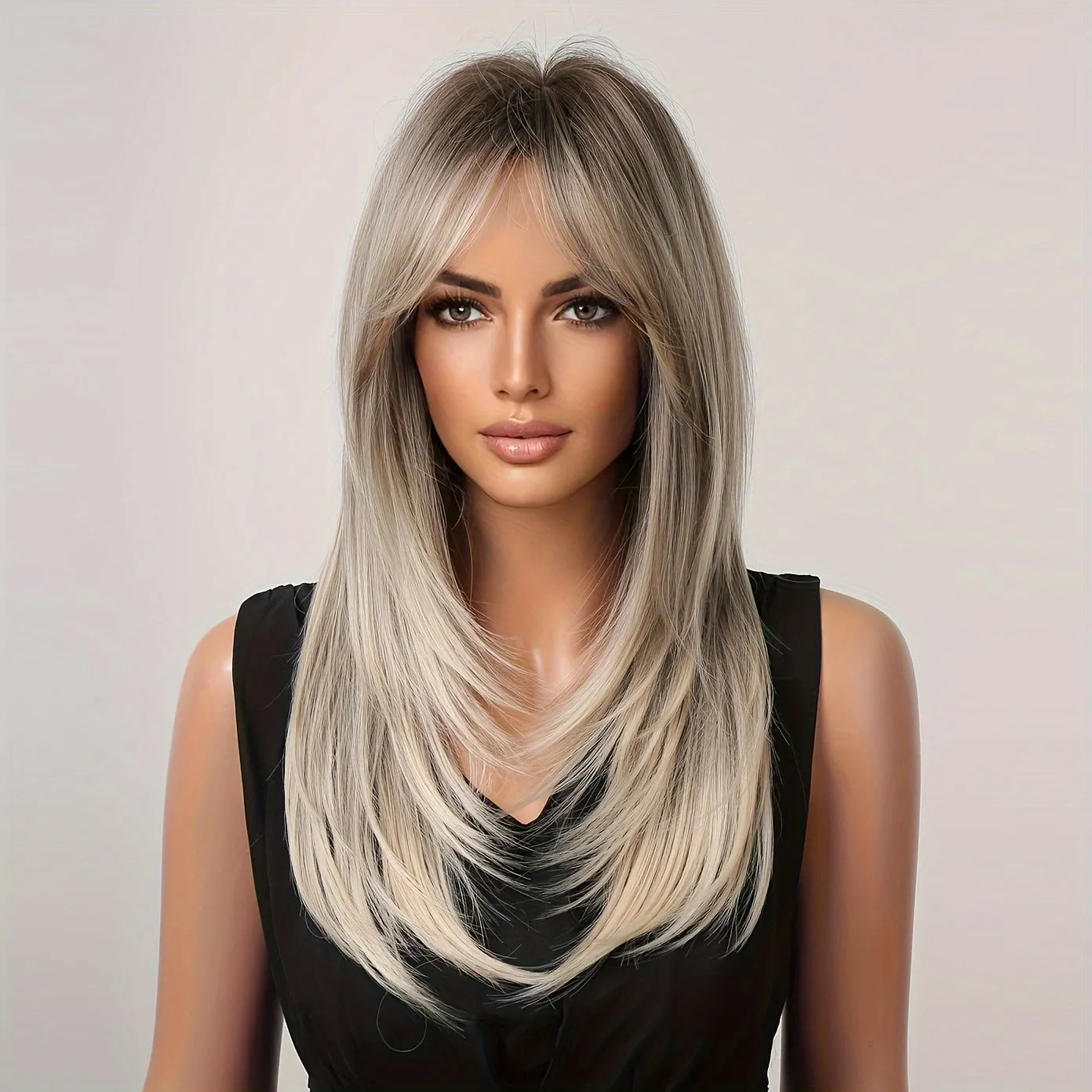 22 Inch Long Straight High Temperature Silk Rose Mesh Cap Womens Wig - Realistic Mechanism Head Covers - Breathable, Natural Looking, Soft to Touch