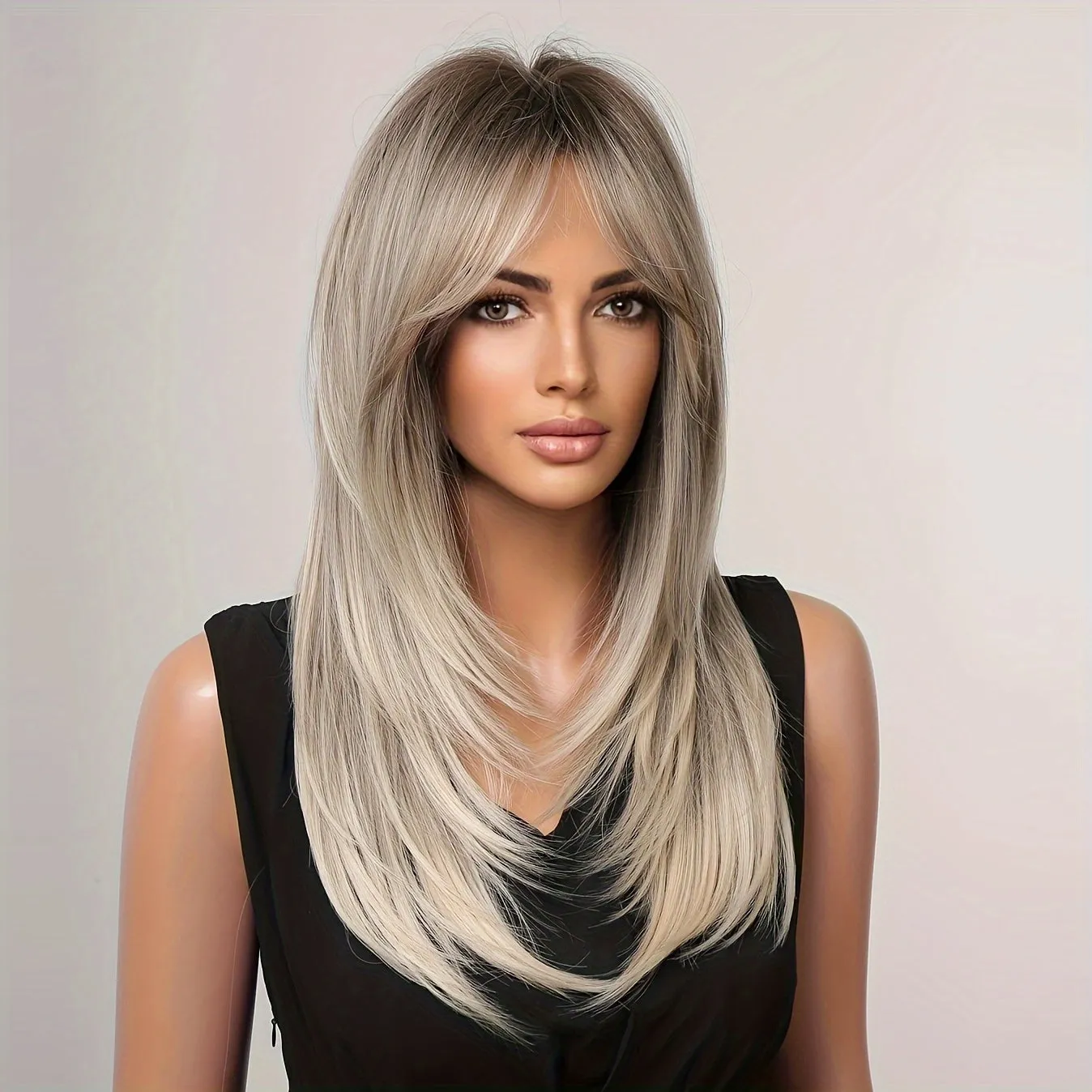22 Inch Long Straight High Temperature Silk Rose Mesh Cap Womens Wig - Realistic Mechanism Head Covers - Breathable, Natural Looking, Soft to Touch