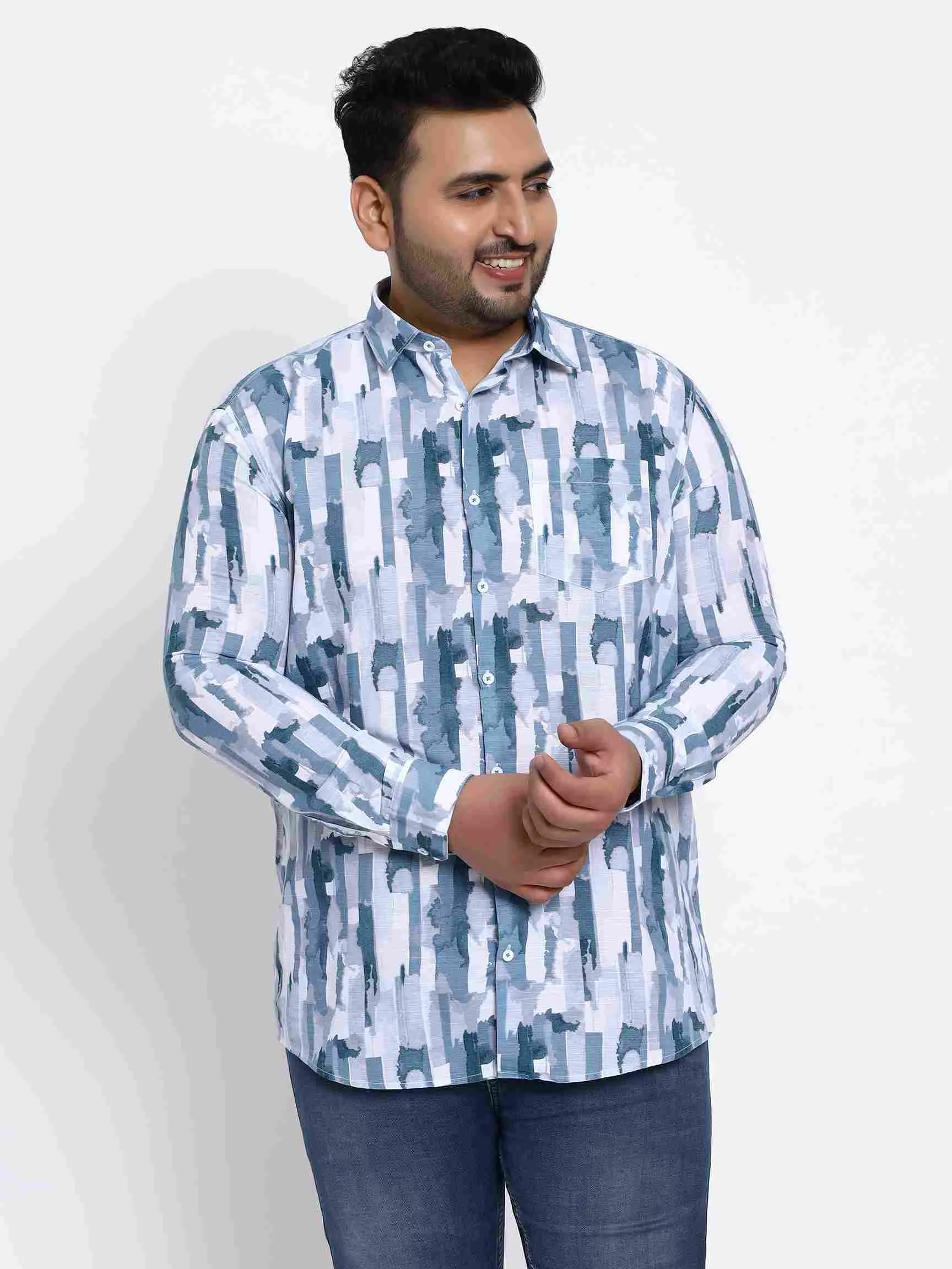 Blue Block Color Cotton Lee Shirt