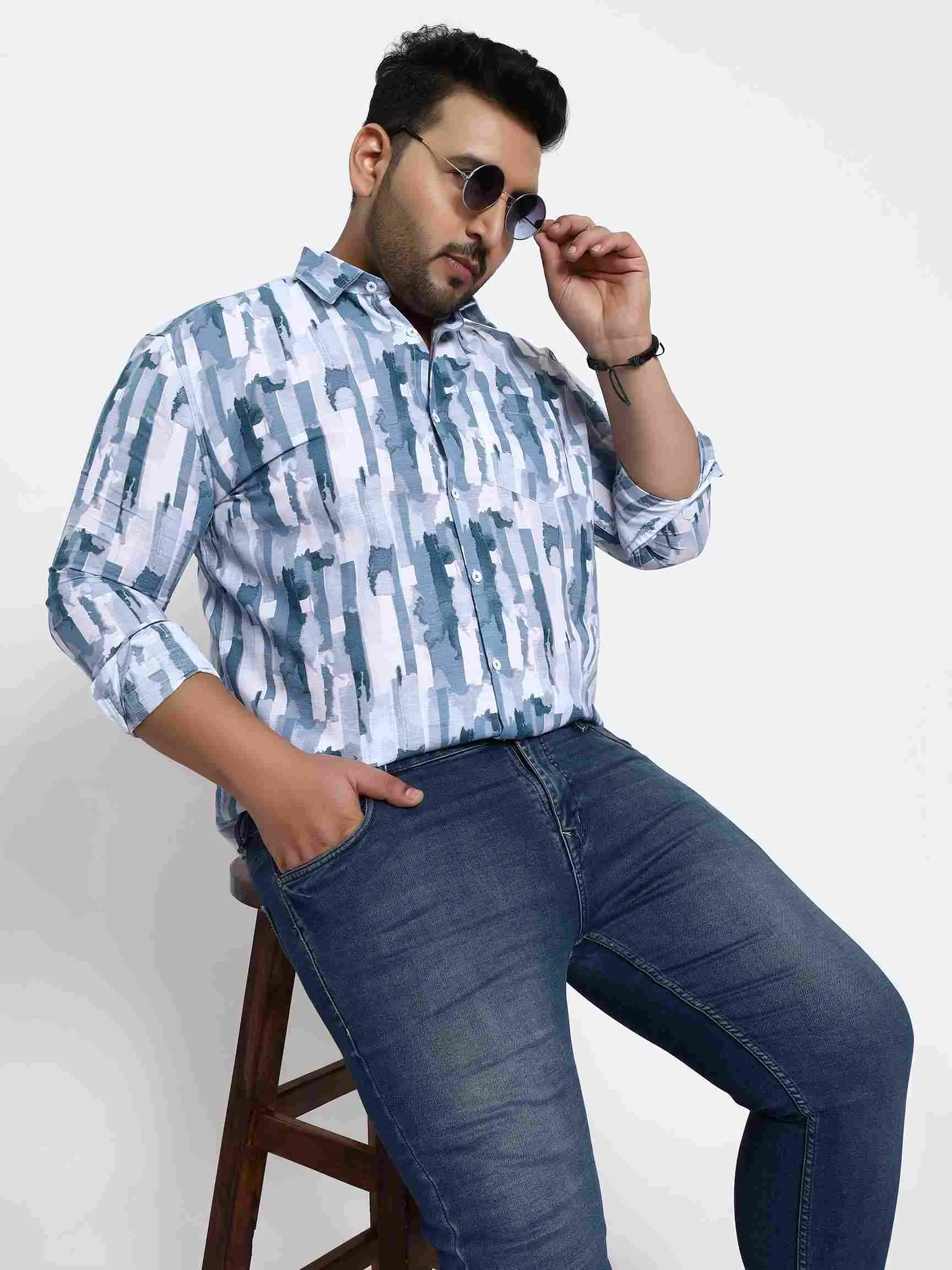 Blue Block Color Cotton Lee Shirt