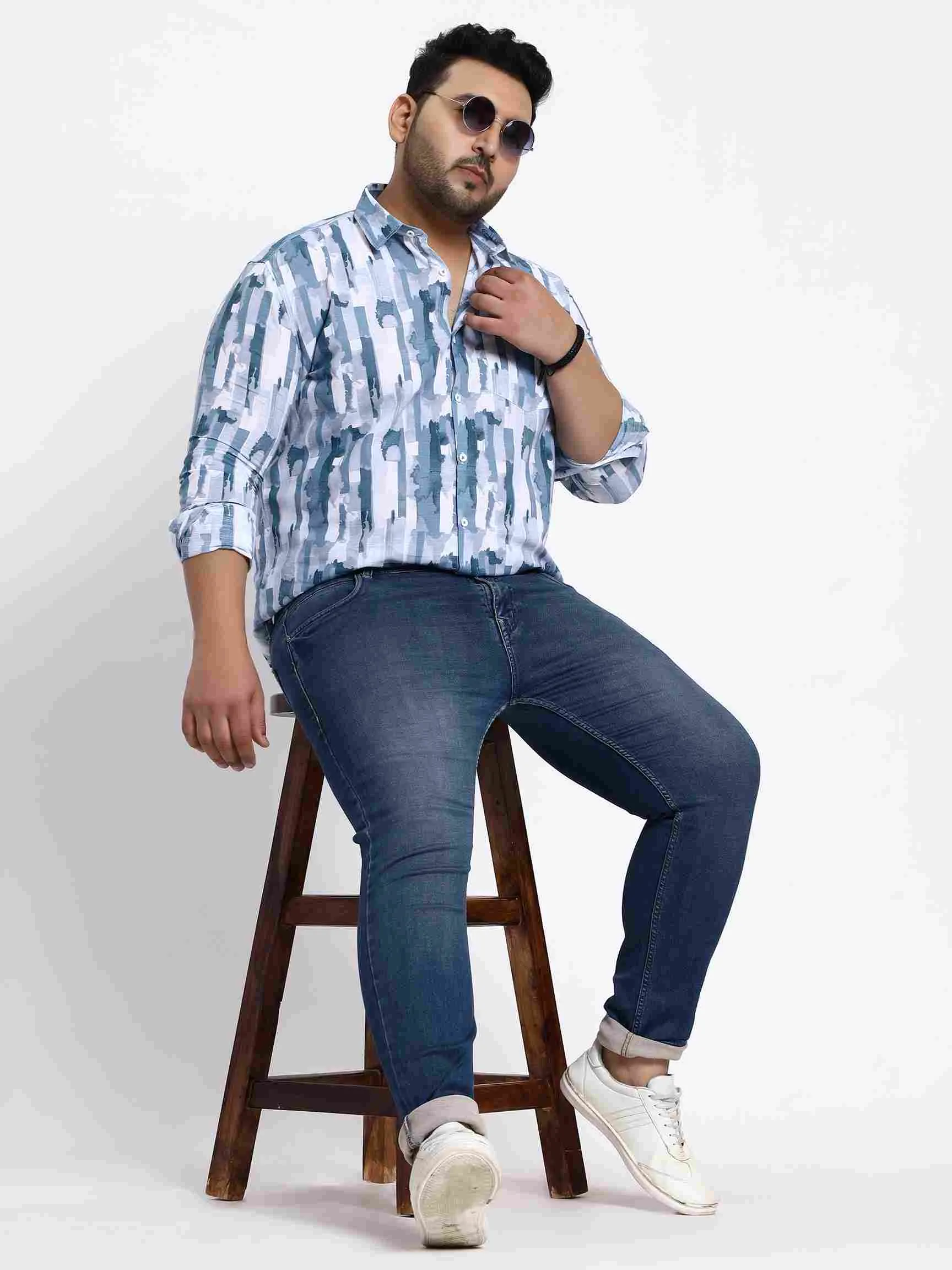 Blue Block Color Cotton Lee Shirt
