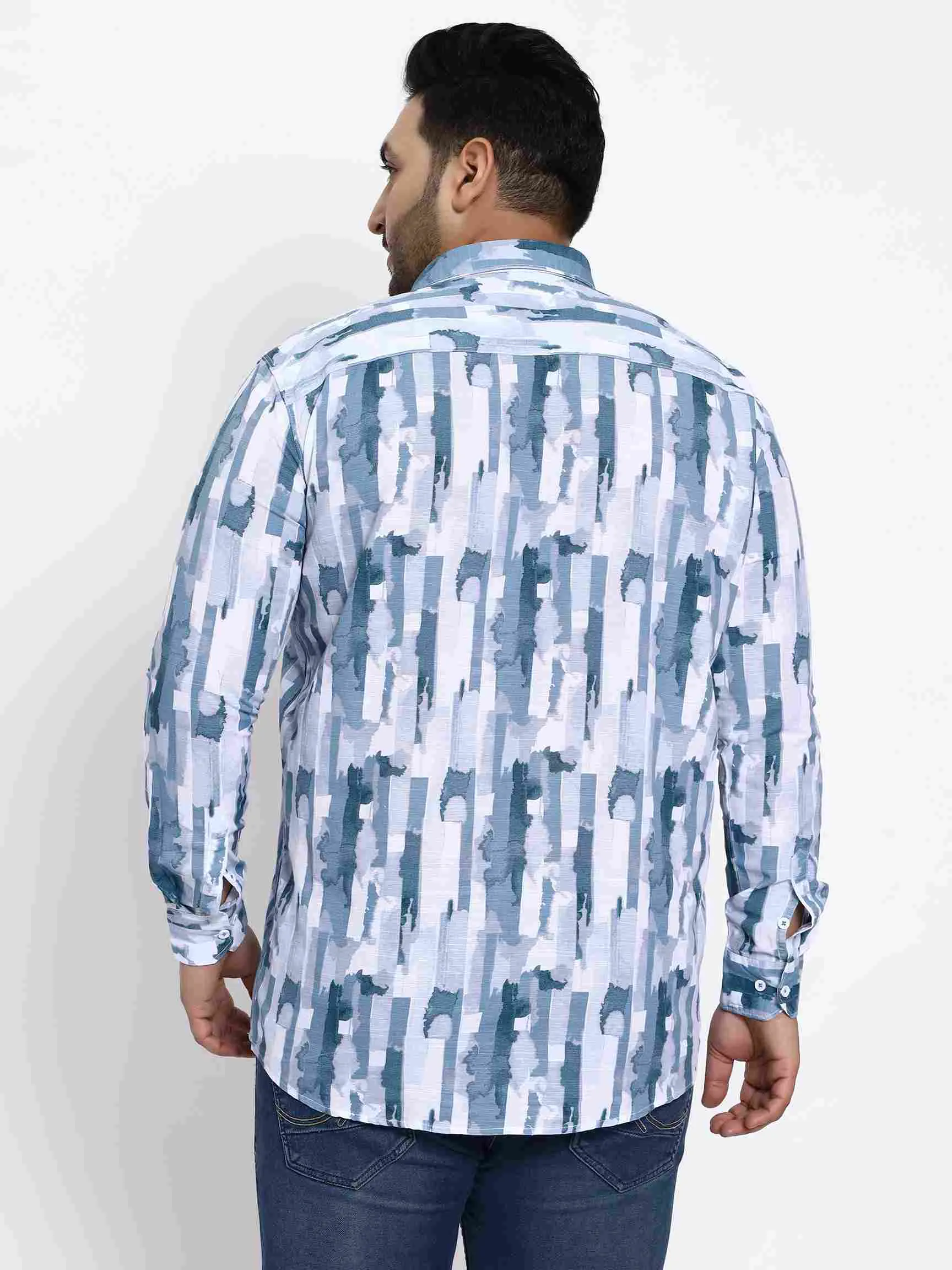 Blue Block Color Cotton Lee Shirt