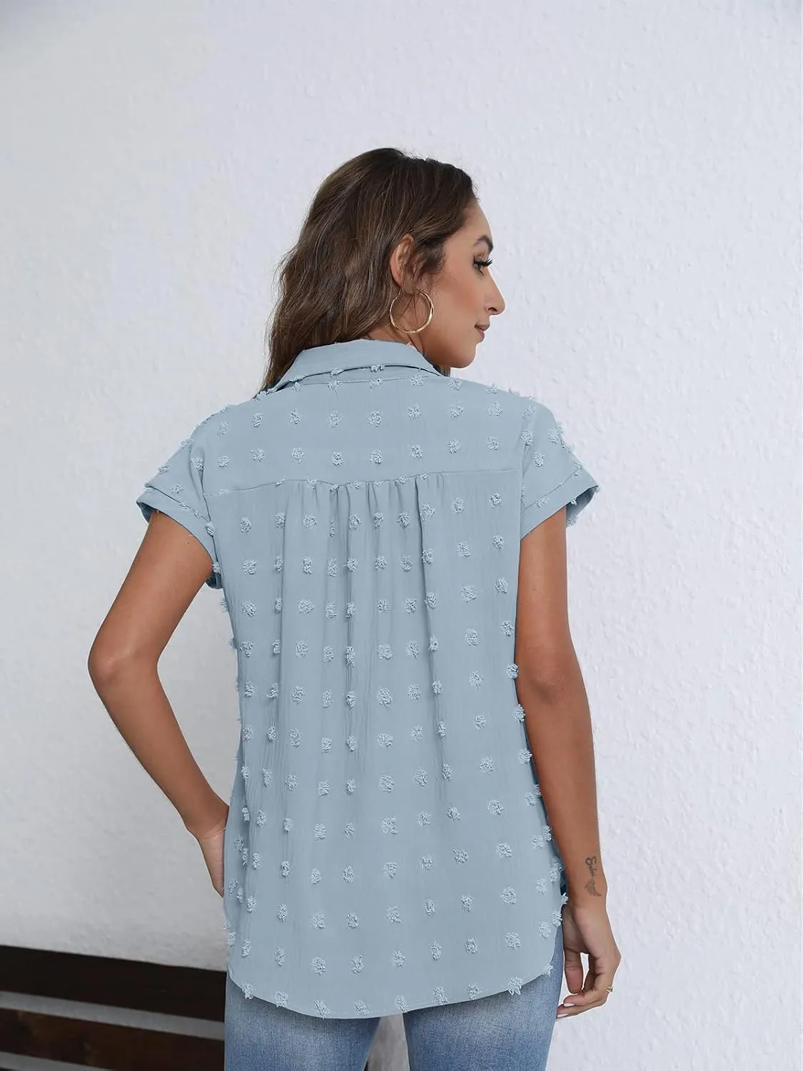 BOTHENIAL Women White Button Down Shirt Dressy Casual Work Tops Chiffon Blouse Summer Short Sleeve Shirts