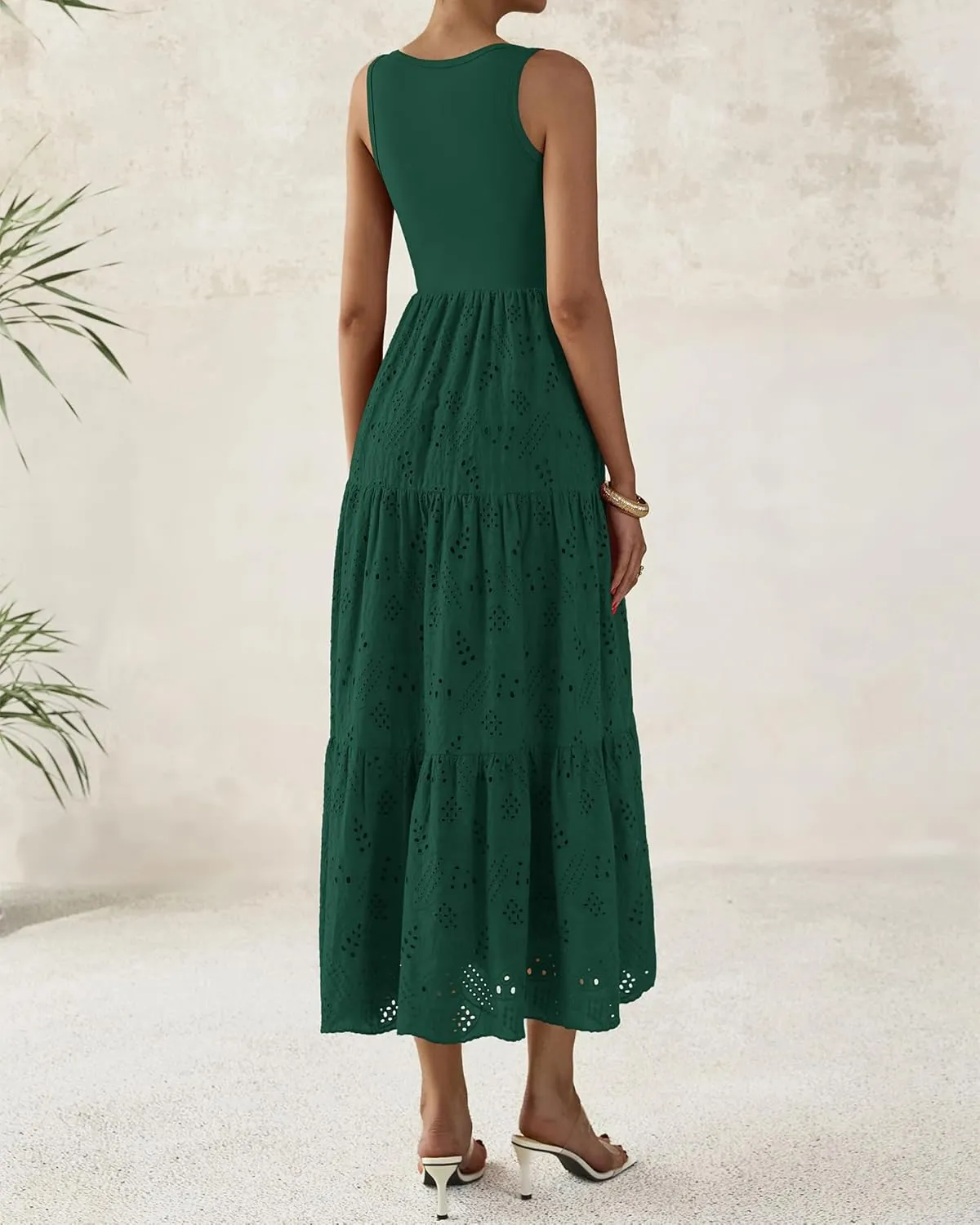 BTFBM Women Summer Eyelet Midi Dresses Casual Spring 2025 Sleeveless A Line Flowy Vacation Beach Wedding Guest Sun Dress