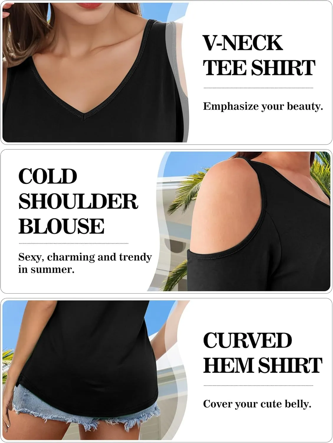 Buauty Womens Summer Trendy Shirts V Neck Criss Cross Cold Shoulder Tops Solid Color Fashion Casual Loose Sexy Blouse