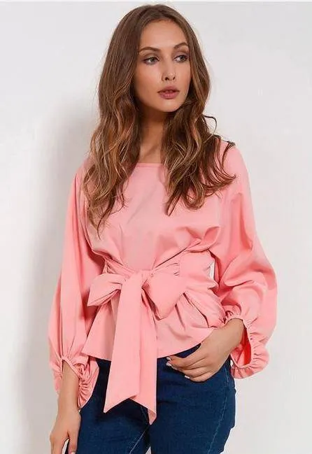 Chiffon Wrap Blouse Women Shirts  Lantern Long Sleeve (US 4-12)