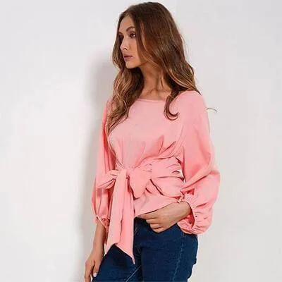 Chiffon Wrap Blouse Women Shirts  Lantern Long Sleeve (US 4-12)