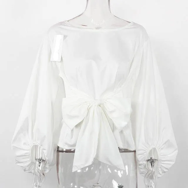 Chiffon Wrap Blouse Women Shirts  Lantern Long Sleeve (US 4-12)