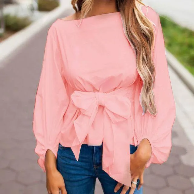 Chiffon Wrap Blouse Women Shirts  Lantern Long Sleeve (US 4-12)