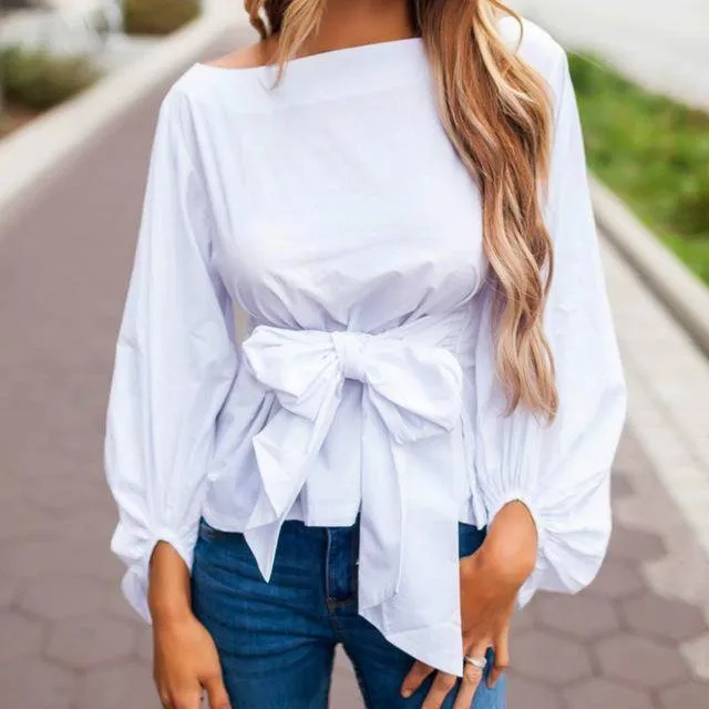 Chiffon Wrap Blouse Women Shirts  Lantern Long Sleeve (US 4-12)
