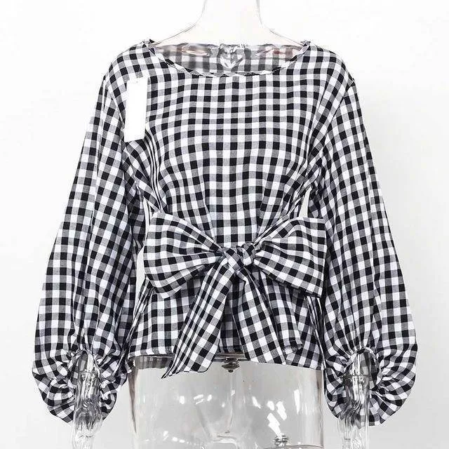 Chiffon Wrap Blouse Women Shirts  Lantern Long Sleeve (US 4-12)