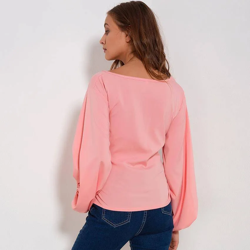 Chiffon Wrap Blouse Women Shirts  Lantern Long Sleeve (US 4-12)
