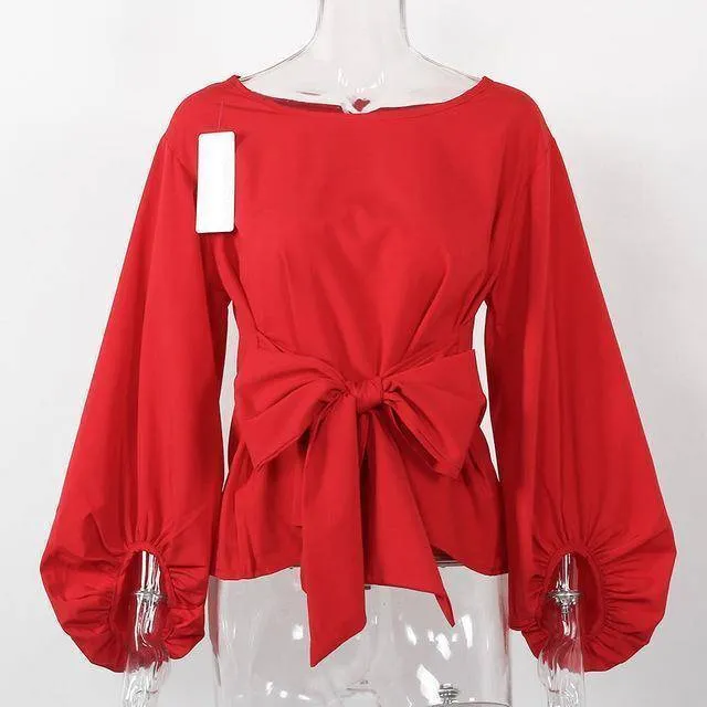Chiffon Wrap Blouse Women Shirts  Lantern Long Sleeve (US 4-12)