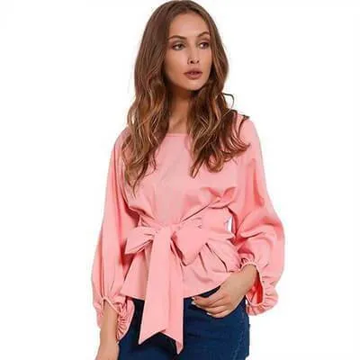 Chiffon Wrap Blouse Women Shirts  Lantern Long Sleeve (US 4-12)