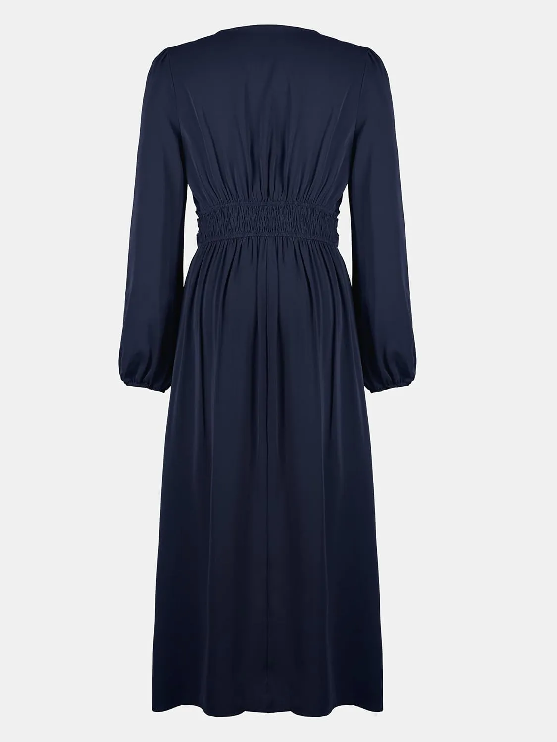 CUPSHE Fall Dresses for Women V Neck Long Sleeve Tunic Waist Slit Solid Color A Line Midi Casual Dress