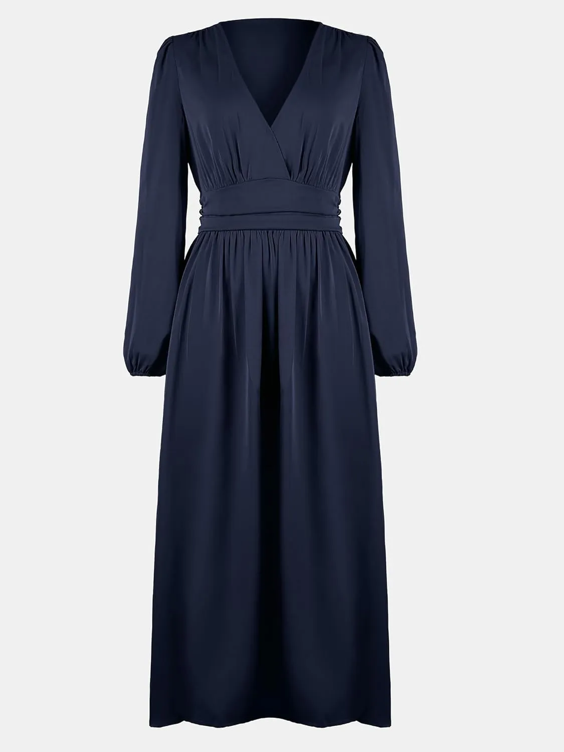 CUPSHE Fall Dresses for Women V Neck Long Sleeve Tunic Waist Slit Solid Color A Line Midi Casual Dress