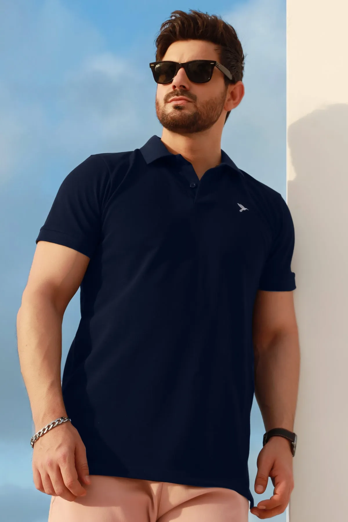 Dark Blue Embroidered Polo Shirt - S22 - MP0096R