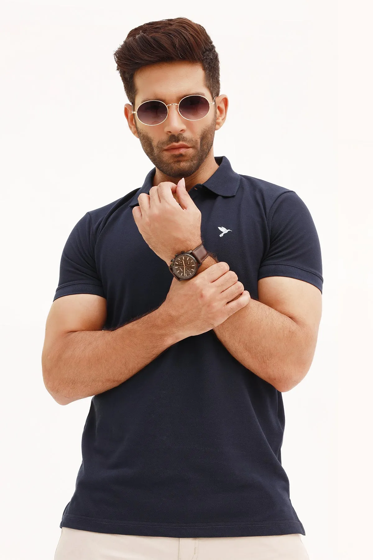 Dark Blue Embroidered Polo Shirt - S22 - MP0096R