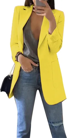 EFOFEI Women's Solid Color Blazer Round Neck Jackets Casual Slim Fit Long Sleeve Blazer Plus Size