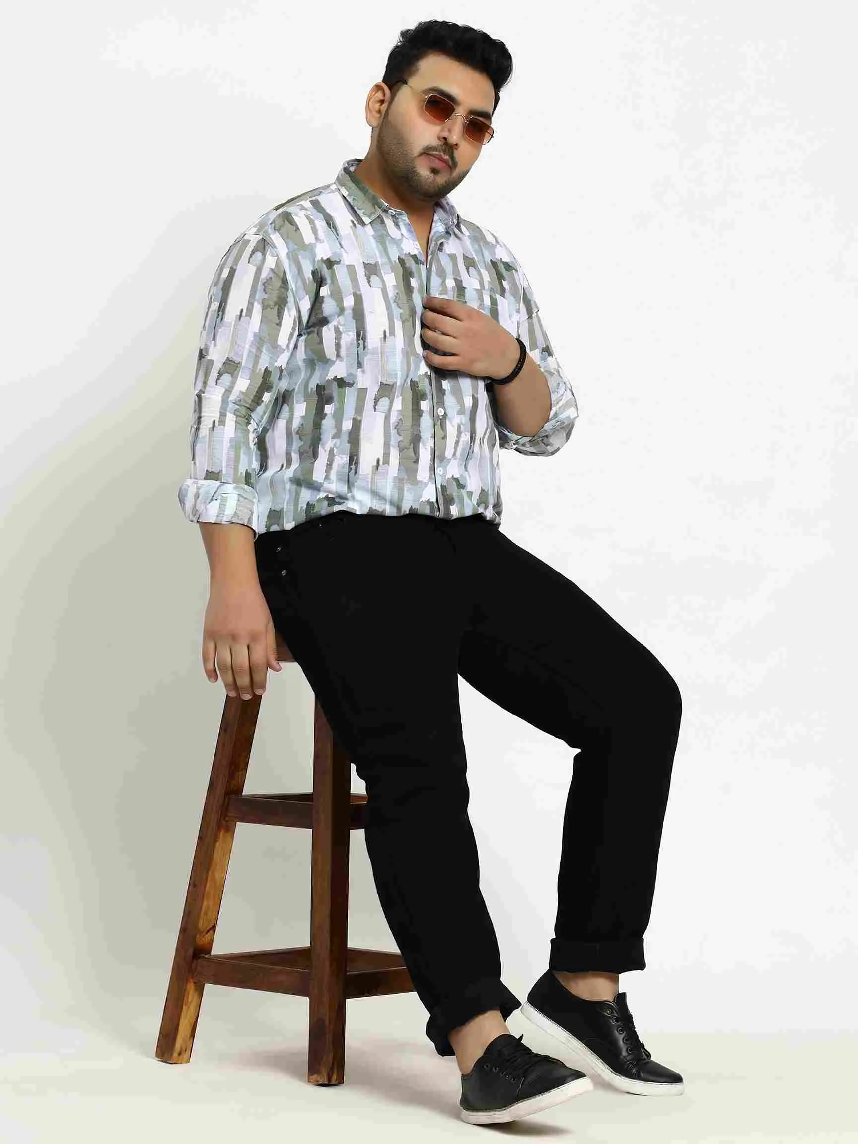 Green Block Color Cotton Lee Shirt