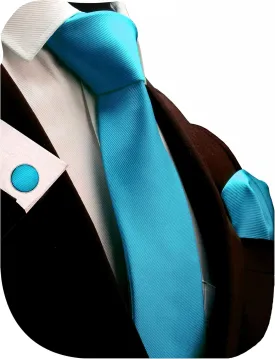 GUSLESON 3.15"8cm Solid Color Necktie and Pocket Square Cufflinks Sets For Men   Gift Box