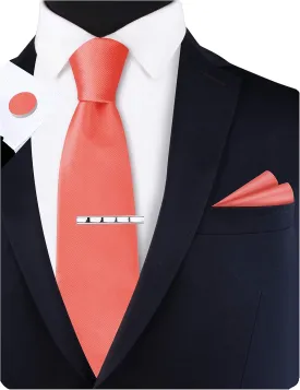 GUSLESON New 3.15"8cm Solid Color Necktie and Pocket Square Cufflinks Clip Set