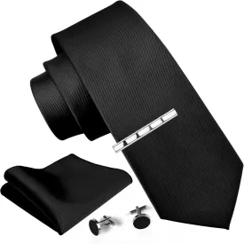 GUSLESON New 3.15"8cm Solid Color Necktie and Pocket Square Cufflinks Clip Set
