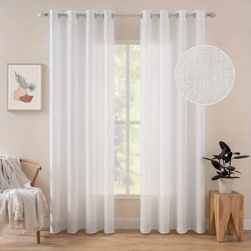 kkboxly 1pc Translucent Polyester Linen Curtains, Grommet Top Window Treatment For Bedroom Living Room Room Dining Room Home Decor