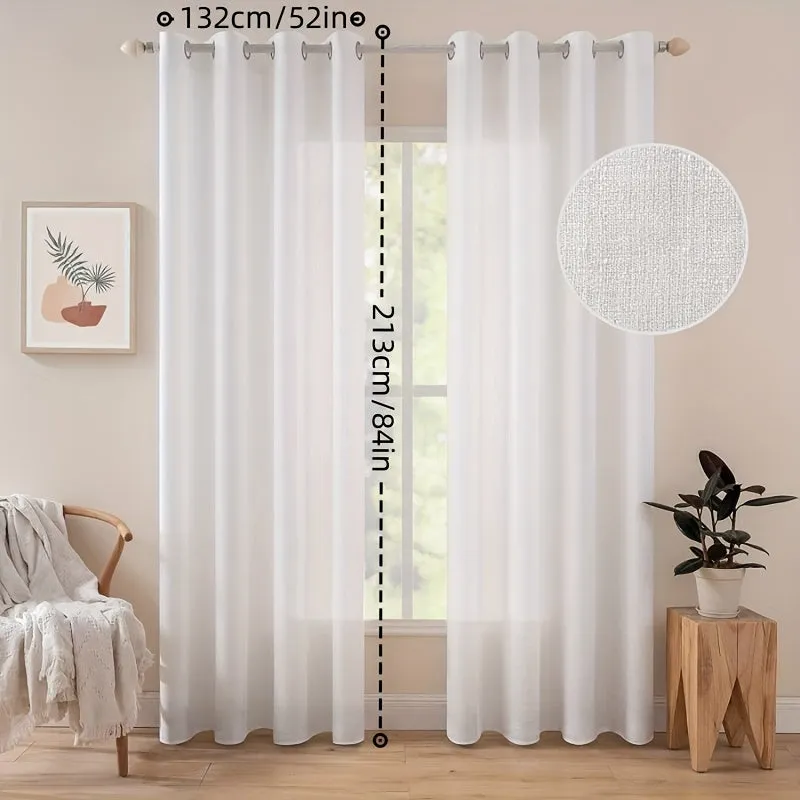 kkboxly 1pc Translucent Polyester Linen Curtains, Grommet Top Window Treatment For Bedroom Living Room Room Dining Room Home Decor