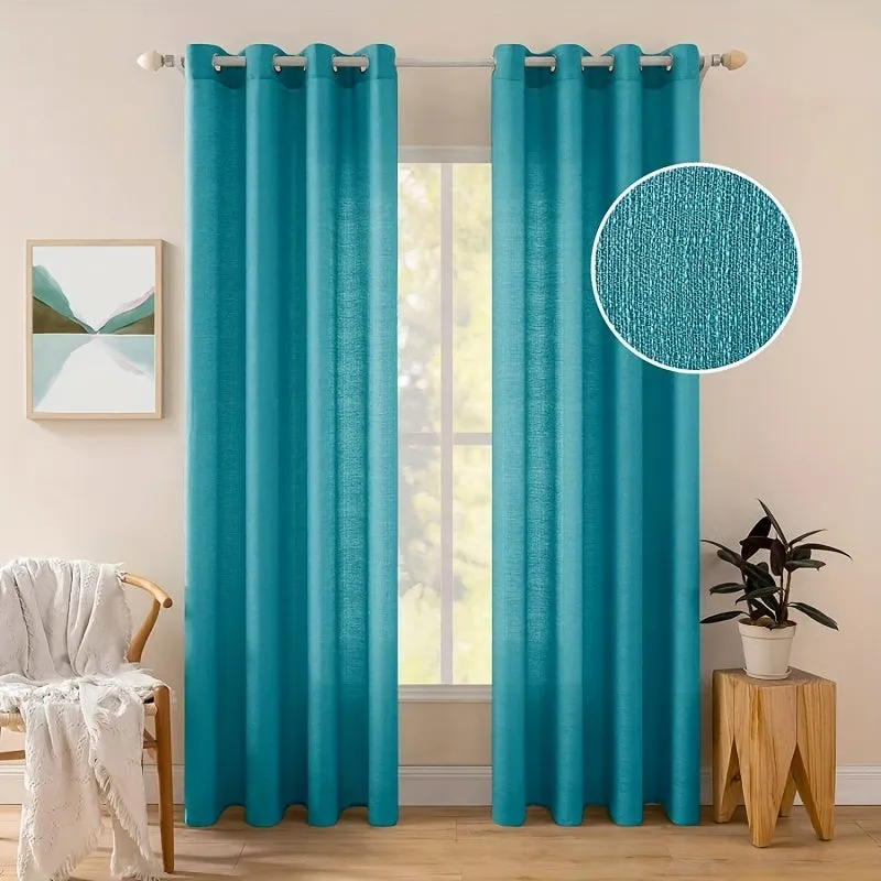 kkboxly 1pc Translucent Polyester Linen Curtains, Grommet Top Window Treatment For Bedroom Living Room Room Dining Room Home Decor