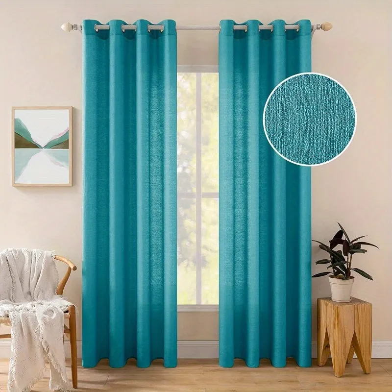 kkboxly 1pc Translucent Polyester Linen Curtains, Grommet Top Window Treatment For Bedroom Living Room Room Dining Room Home Decor
