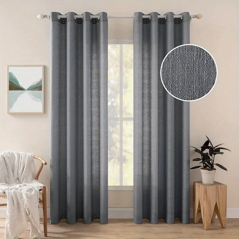 kkboxly 1pc Translucent Polyester Linen Curtains, Grommet Top Window Treatment For Bedroom Living Room Room Dining Room Home Decor