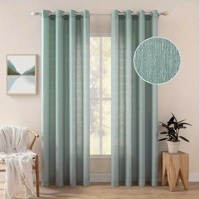 kkboxly 1pc Translucent Polyester Linen Curtains, Grommet Top Window Treatment For Bedroom Living Room Room Dining Room Home Decor