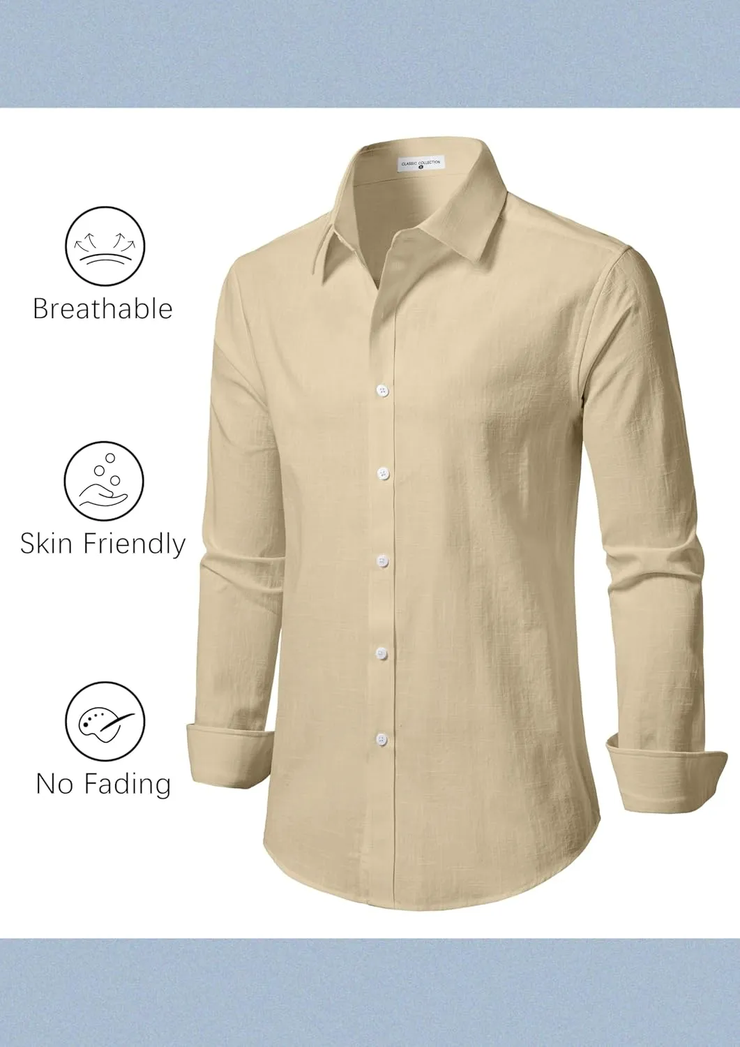 Linen Shirts for Men Casual Button Down Long Sleeve Shirt Solid Summer Beach Hawaiian Shirts