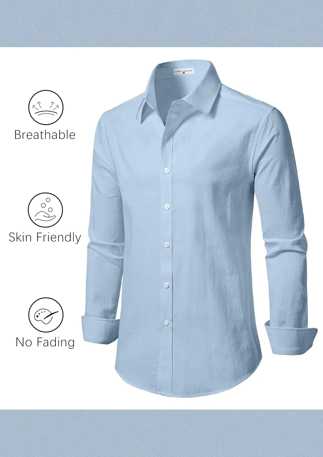 Linen Shirts for Men Casual Button Down Long Sleeve Shirt Solid Summer Beach Hawaiian Shirts