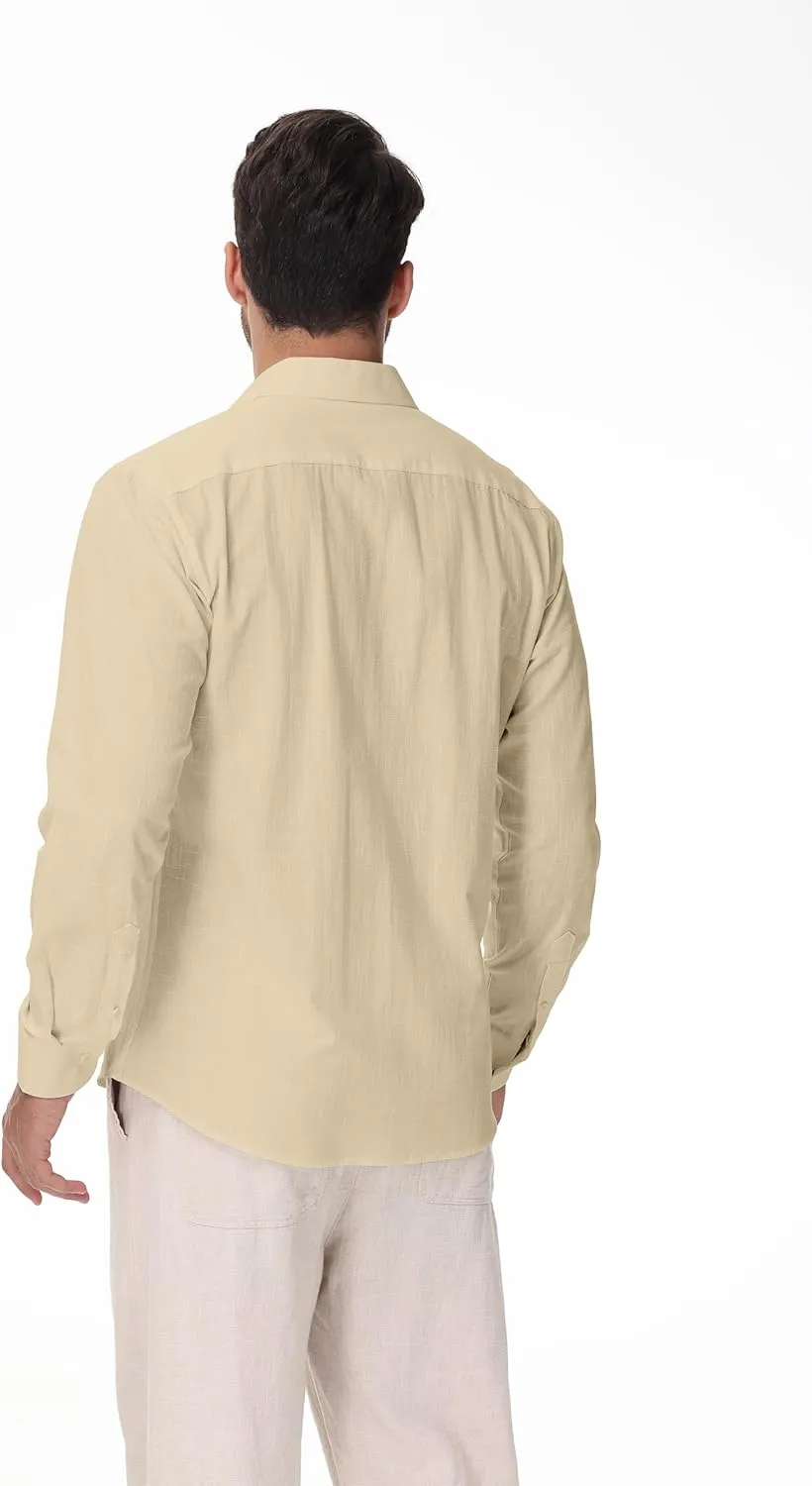 Linen Shirts for Men Casual Button Down Long Sleeve Shirt Solid Summer Beach Hawaiian Shirts