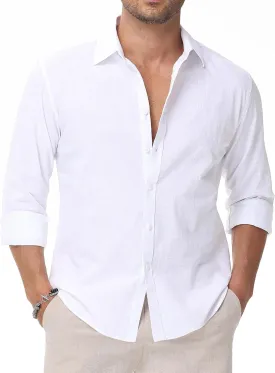 Linen Shirts for Men Casual Button Down Long Sleeve Shirt Solid Summer Beach Hawaiian Shirts