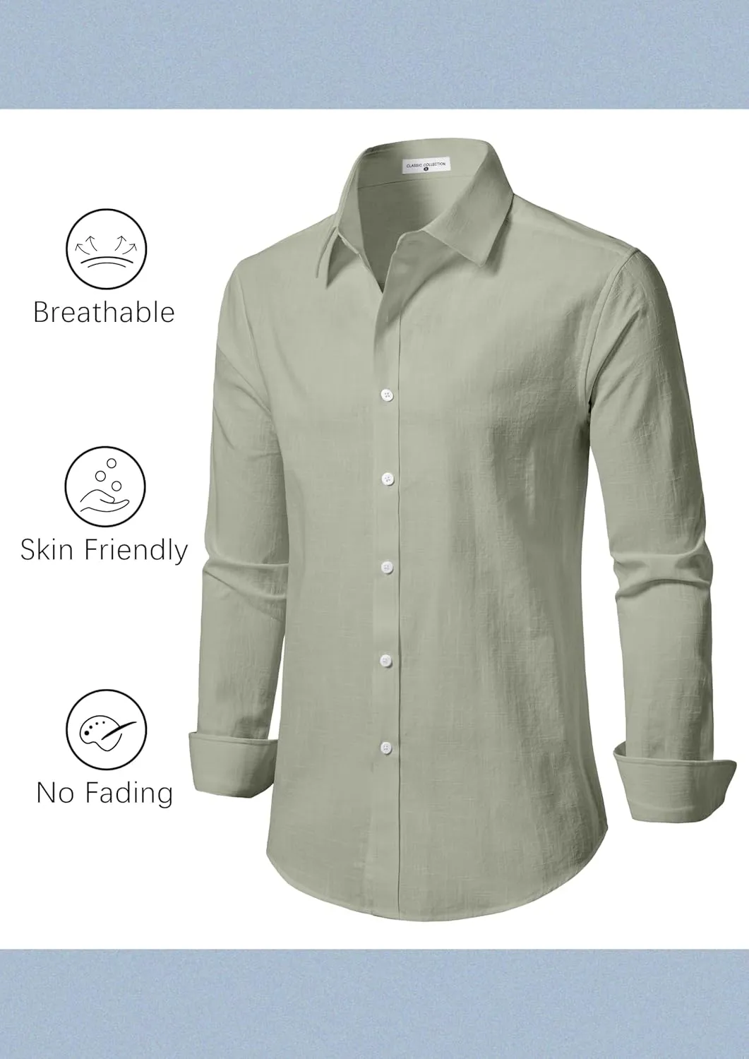 Linen Shirts for Men Casual Button Down Long Sleeve Shirt Solid Summer Beach Hawaiian Shirts