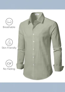 Linen Shirts for Men Casual Button Down Long Sleeve Shirt Solid Summer Beach Hawaiian Shirts