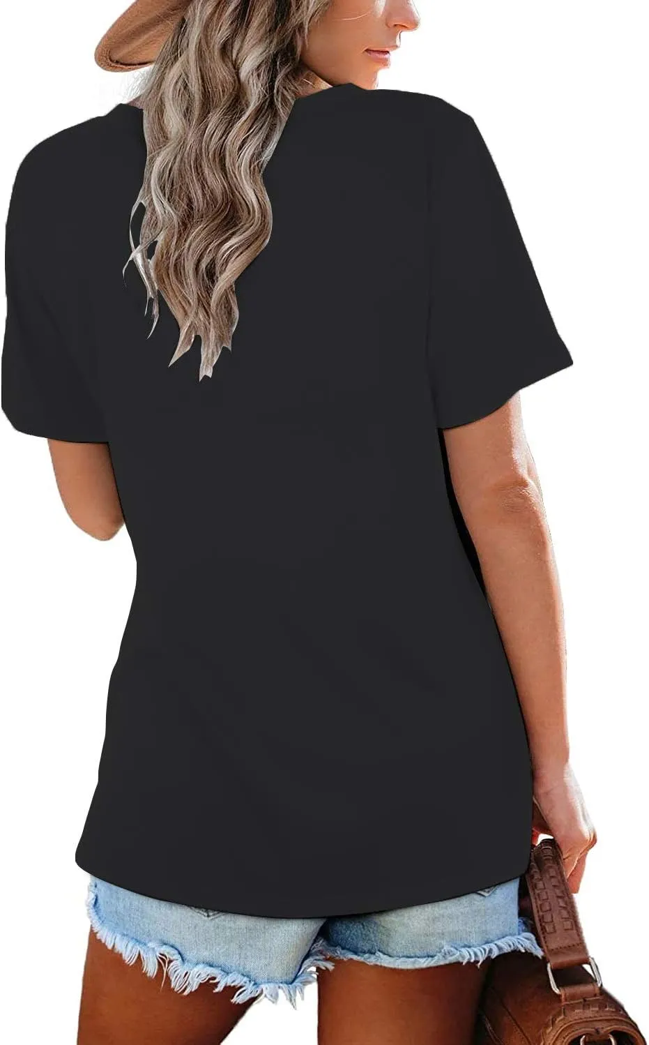 Lunivop Womens Tops Casual V Neck Short Sleeve Solid Color Basic T Shirt