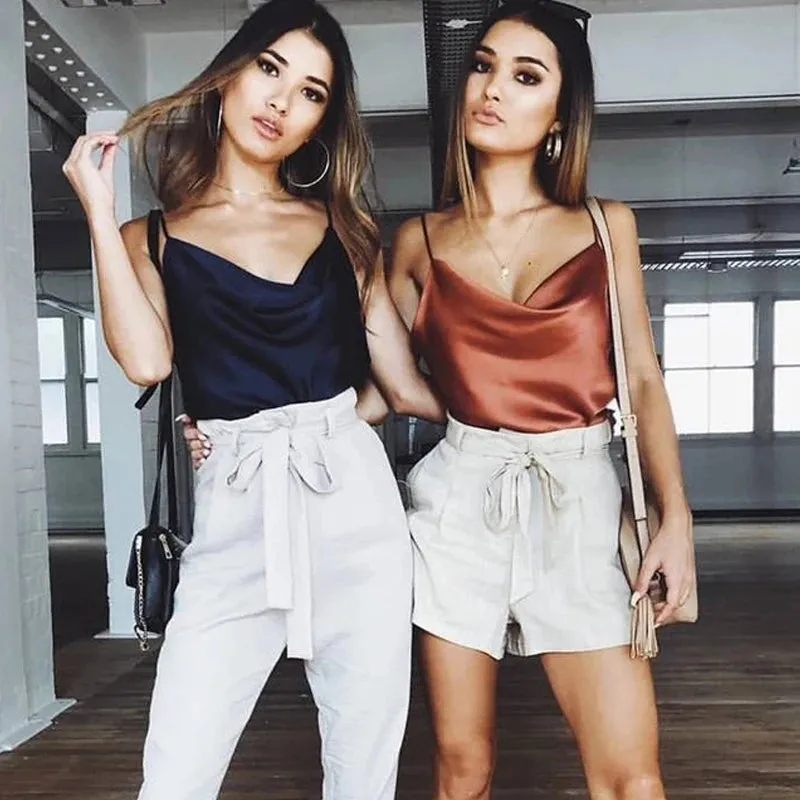 LVSANW White Basic Women Silk-Like Satin Tops Vest Summer Sexy Camis Tank For Ladies Strappy Camisole Top Shirts Grunge Femme Clothes