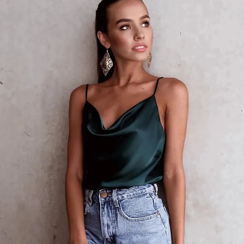 LVSANW White Basic Women Silk-Like Satin Tops Vest Summer Sexy Camis Tank For Ladies Strappy Camisole Top Shirts Grunge Femme Clothes