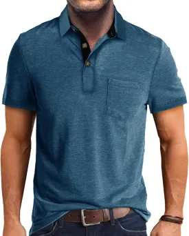 Men Polo Shirt Short Sleeve Casual Classic Cotton Summer Collar Shirts Button Solid Color Basic Polo T Shirt with Pocket