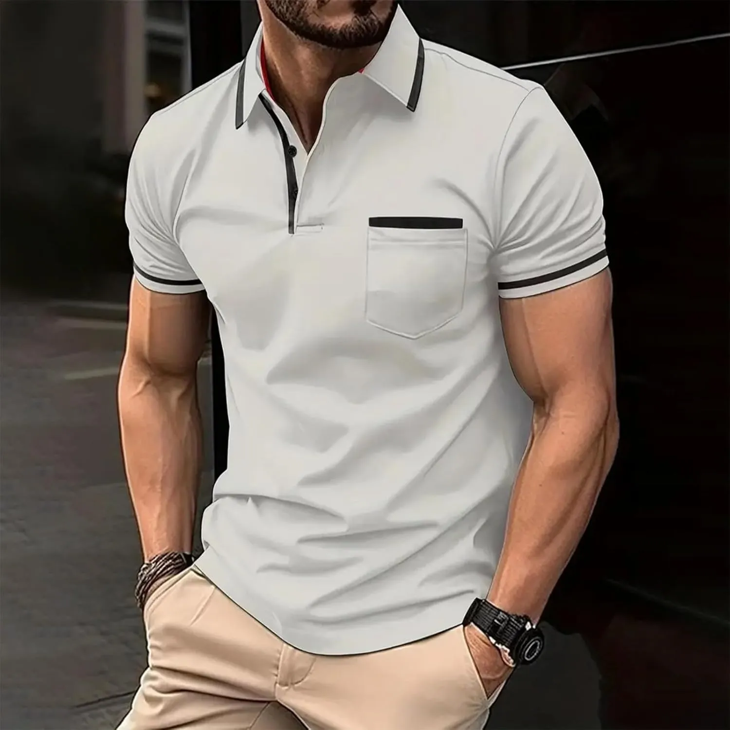 Men's Casual Polo Shirts 2025 Solid/Colo Short Sleeve Fashion Shirt Classic Striped Slim Fit Golf Tennis Tops