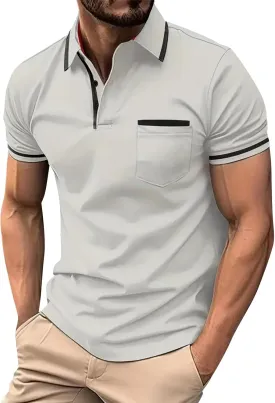 Men's Casual Polo Shirts 2025 Solid/Colo Short Sleeve Fashion Shirt Classic Striped Slim Fit Golf Tennis Tops