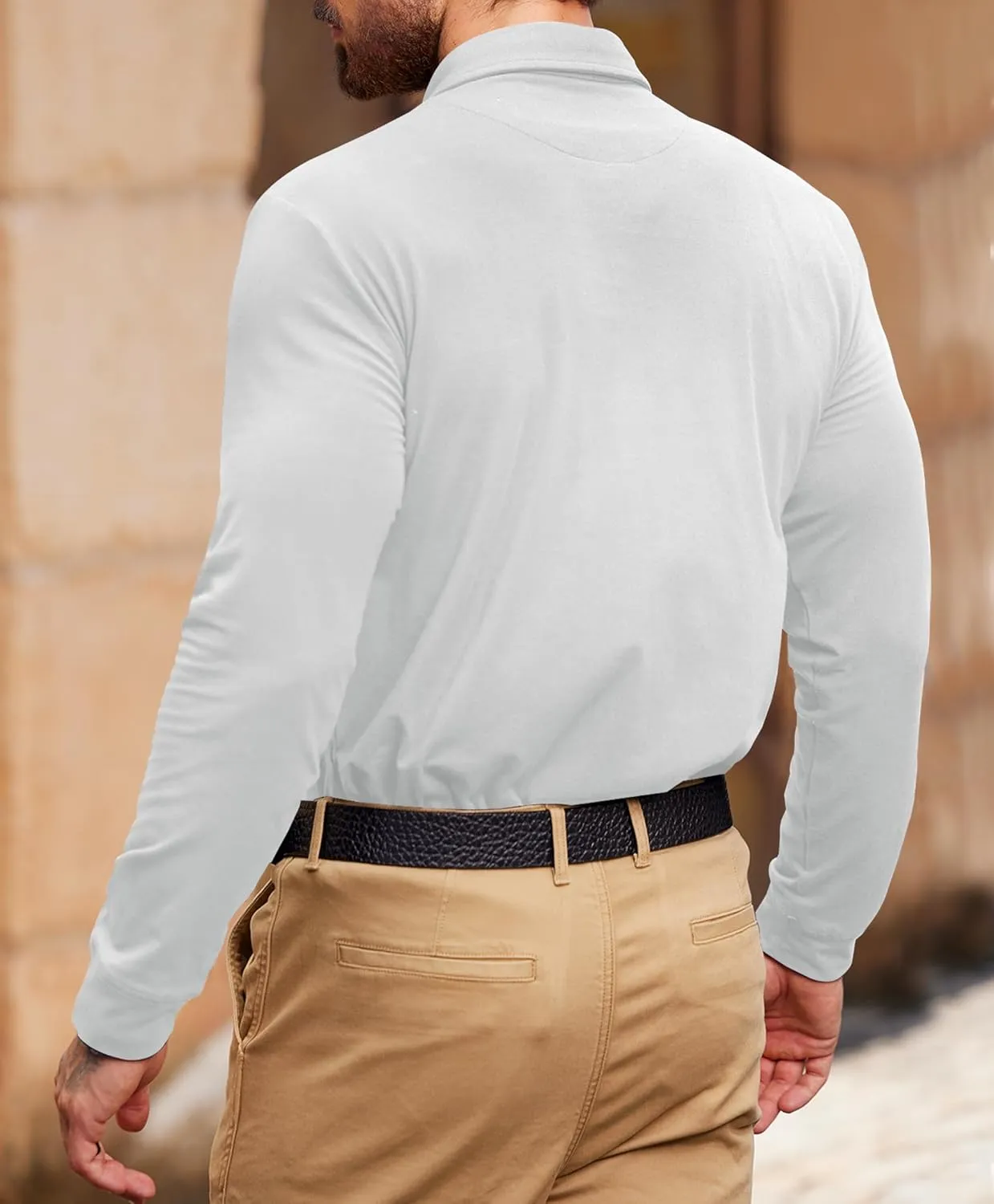 Mens Polo Shirt Cotton Collared Long Sleeve with Pocket Classic Solid Color Button Shirts (S-XXL)
