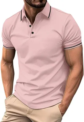 Mens Polo Shirts Casual Summer Short Sleeve Button Down Athletic Shirt Classic Lightweight Solid Color Golf Work Top