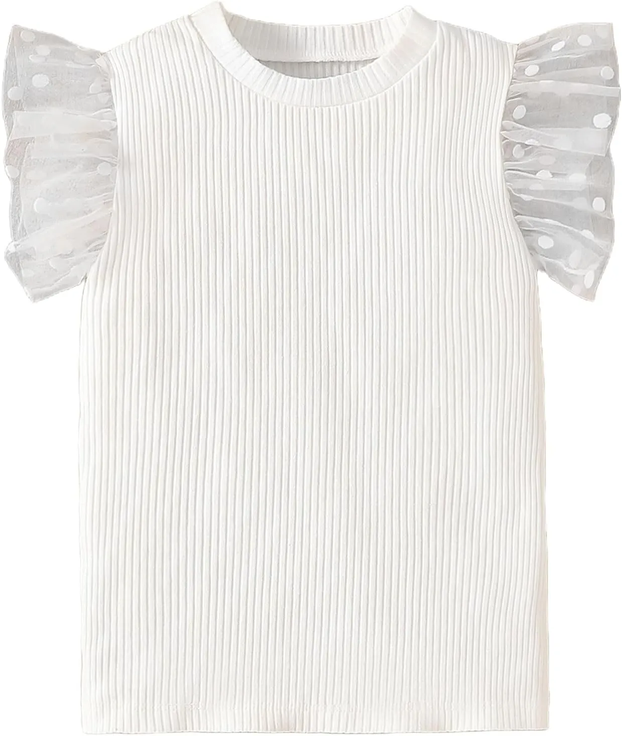 OPAWO Toddler Girl Shirts, Puff Dot Sleeve Baby Tee Shirt, Ribbed Short Sleeve T-Shirt, Solid Color Girls Tshirt Tops, 12M-7Y
