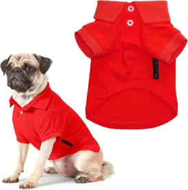 Parisian Pet Dog Polo Shirts - Breathable Cotton Shirts for Summer - Solid Red Color, Button-Up Collar - 2XL